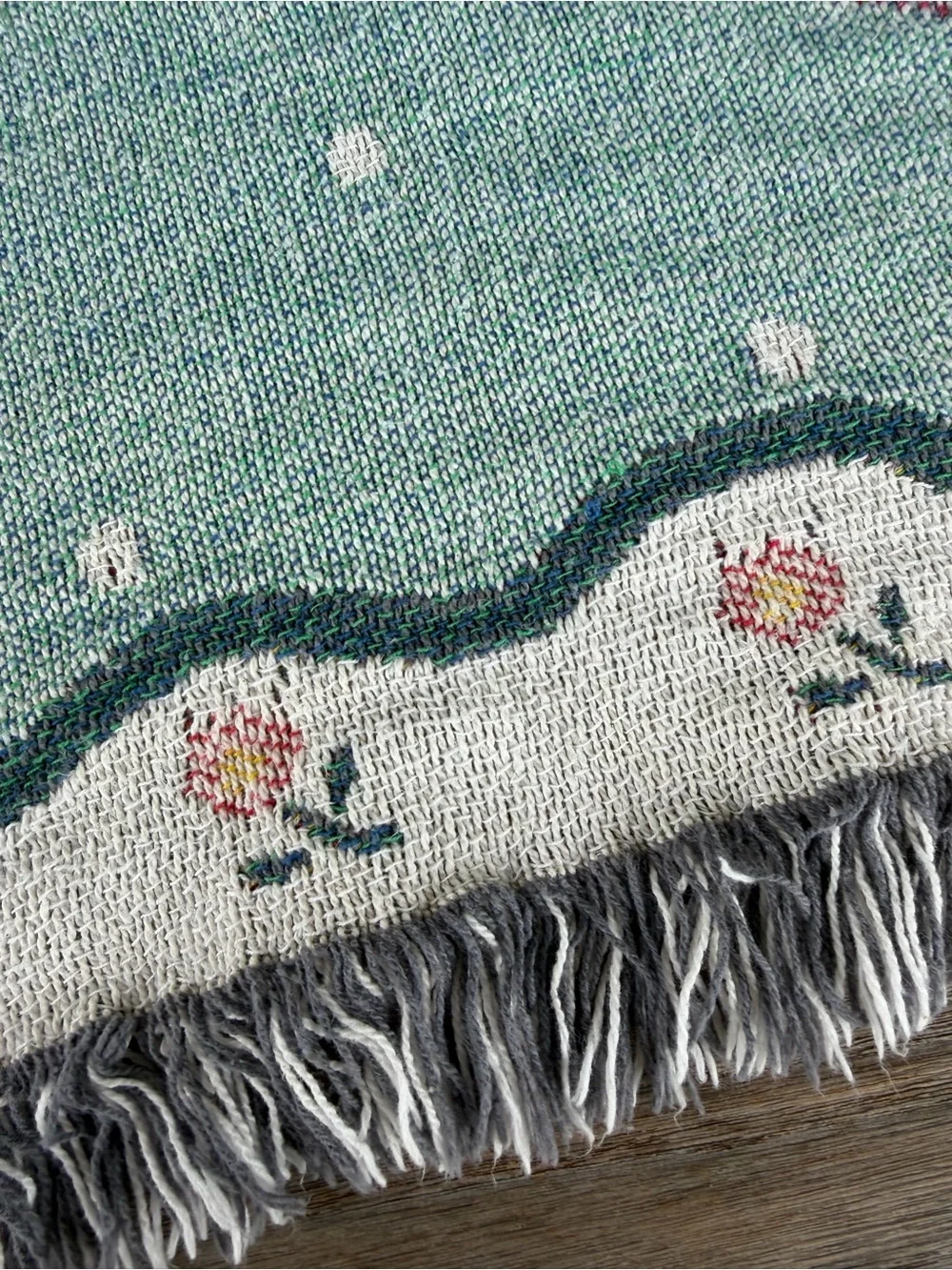 VTG Celestial Crescent Moon Face Sleeping Baby Woven Throw Blanket 41x52 GUC